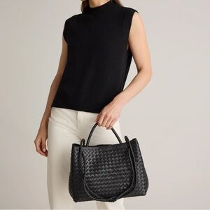 Quince Italian Leather Handwoven Satchel NWT Black